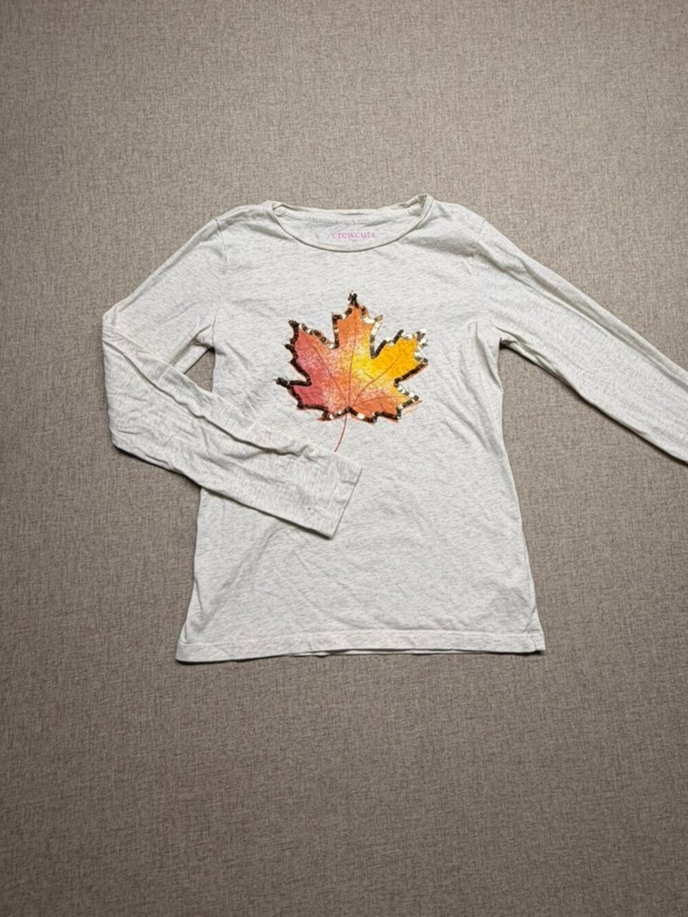 J.Crew Crewcuts Girls L 10-11 Sequin Maple Leaf Long Sleeve Shirt Thanksgiving